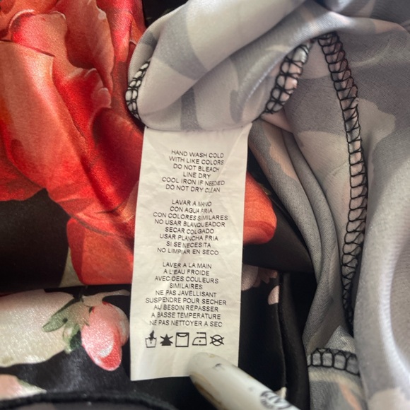 Bebe vintage black, red, cream, green floral midi cowl neckline slip dress. XL. - Picture 8 of 9